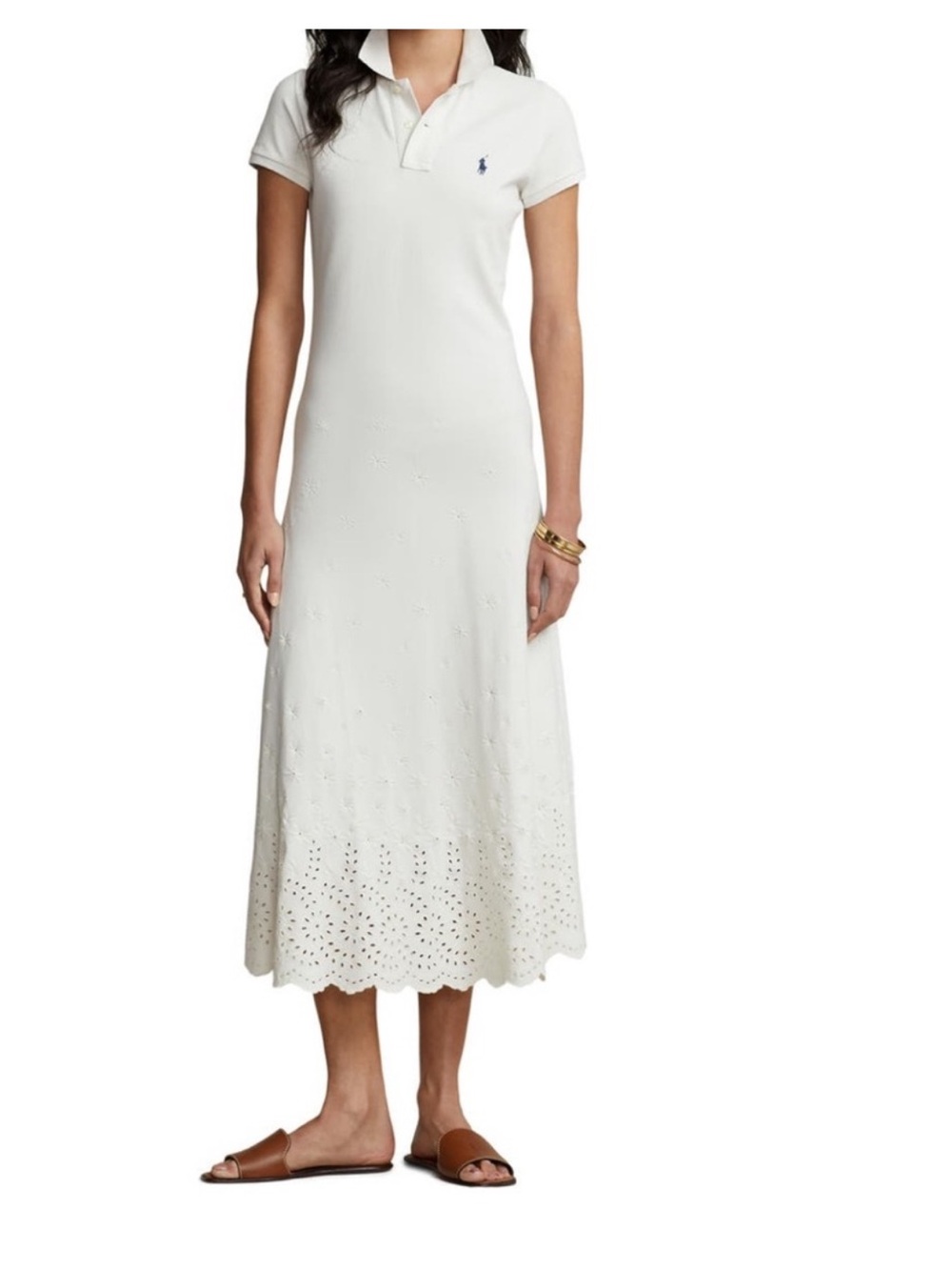 Polo Ralph Lauren Eyelet Detail Short Sleeve Stretch Cotton collared white Dress - Picture 5 of 15